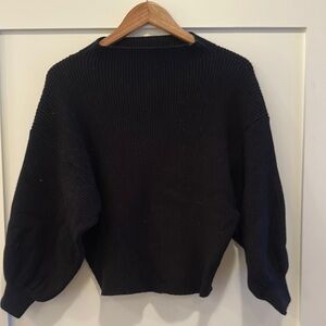 Line & Dot Black Crew Neck Sweater with Puffy Sleeves